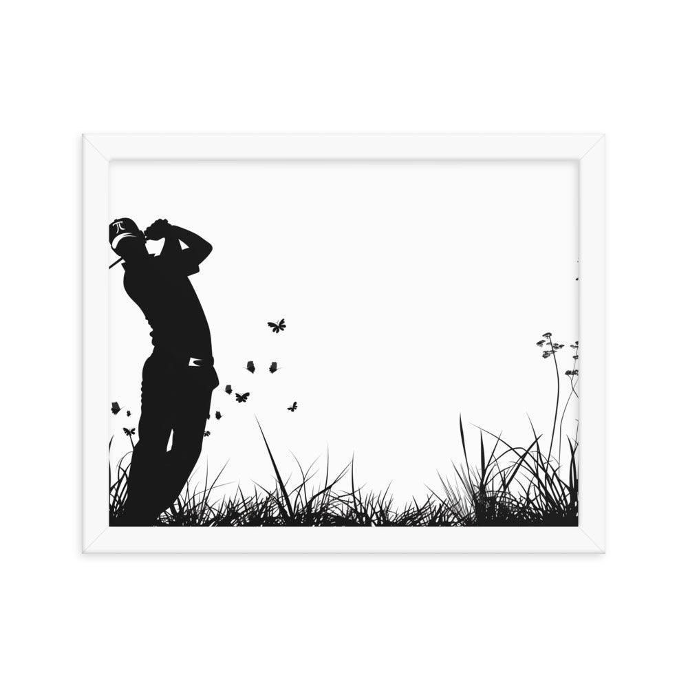 Golfer Silhouette Swinging Action Black and White Art Framed Poster - Oh Posters