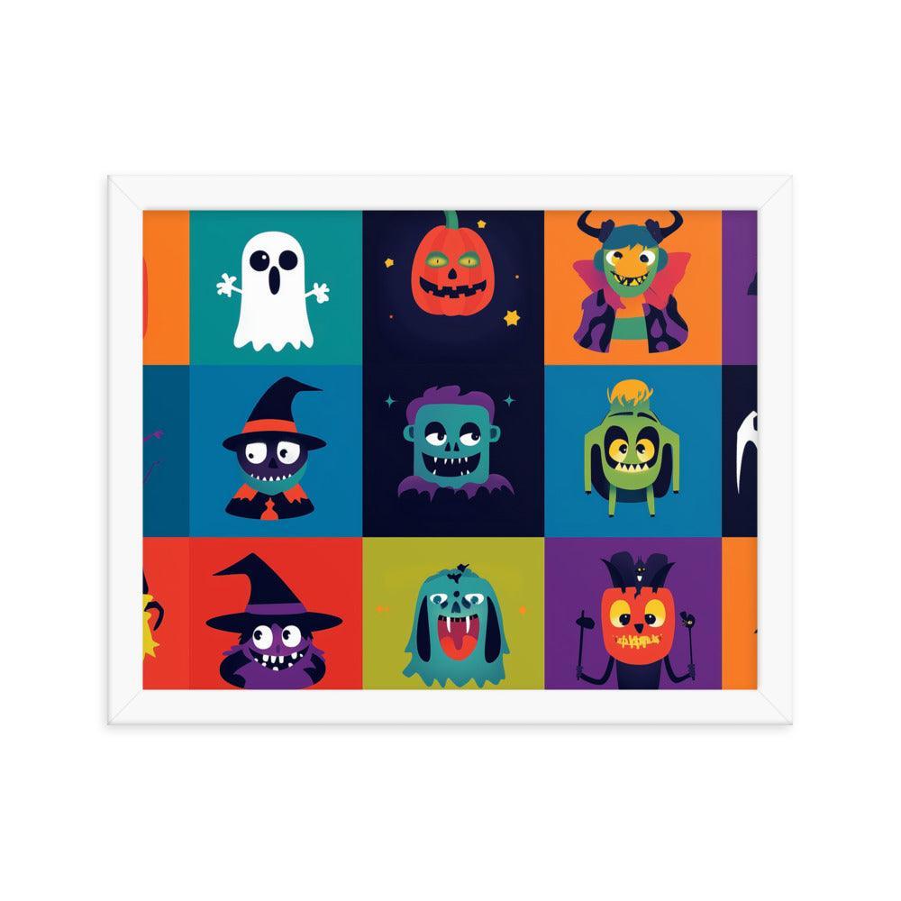 Halloween Monster Faces Assorted Digital Art Framed Poster - Oh Posters