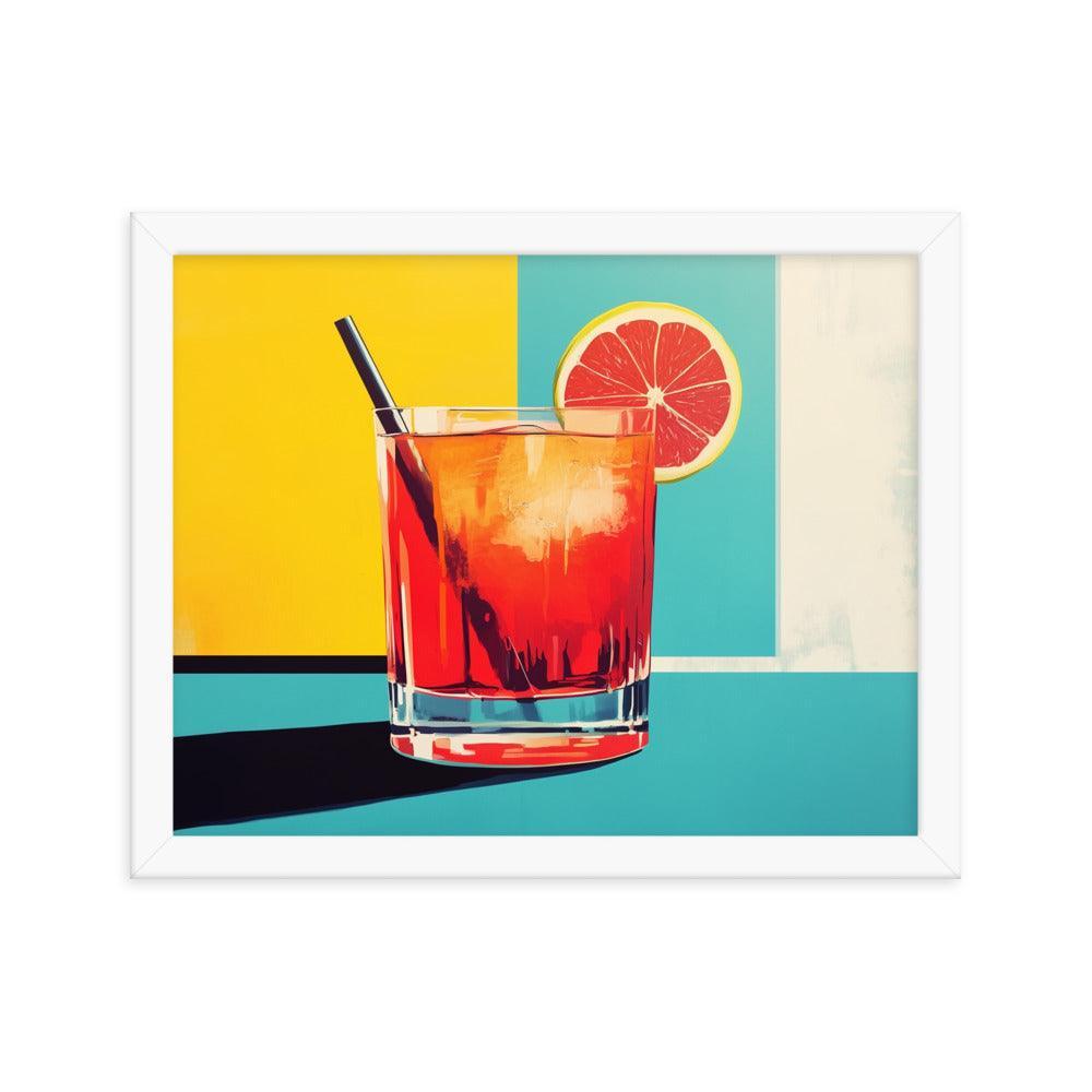 Vibrant Red Cocktail with Lemon Slice Pop Art Style Framed Poster - Oh Posters