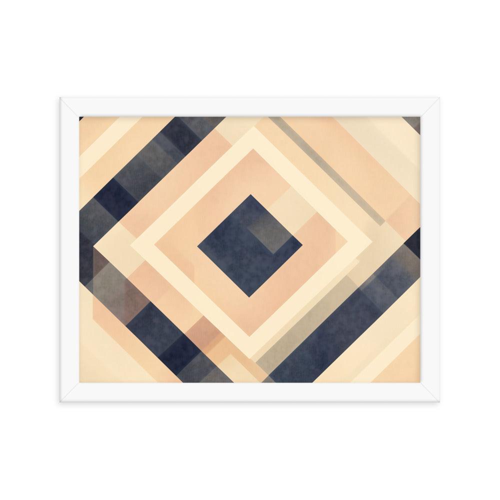 Geometric Art Abstract Patterns in Beige and Blue Tones Framed Poster - Oh Posters