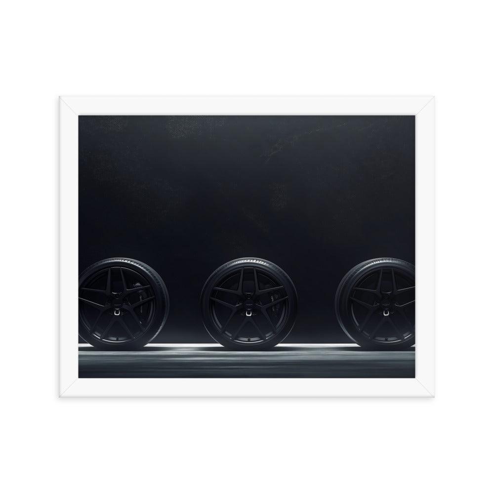 Car Wheels Trio Under Starry Night Sky Framed Poster - Oh Posters