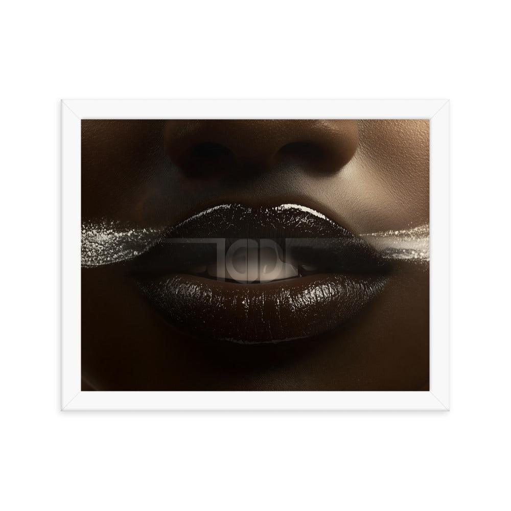 Bold Abstract Face Art with White Accents for Modern Aesthetic Framed Poster - Oh Posters