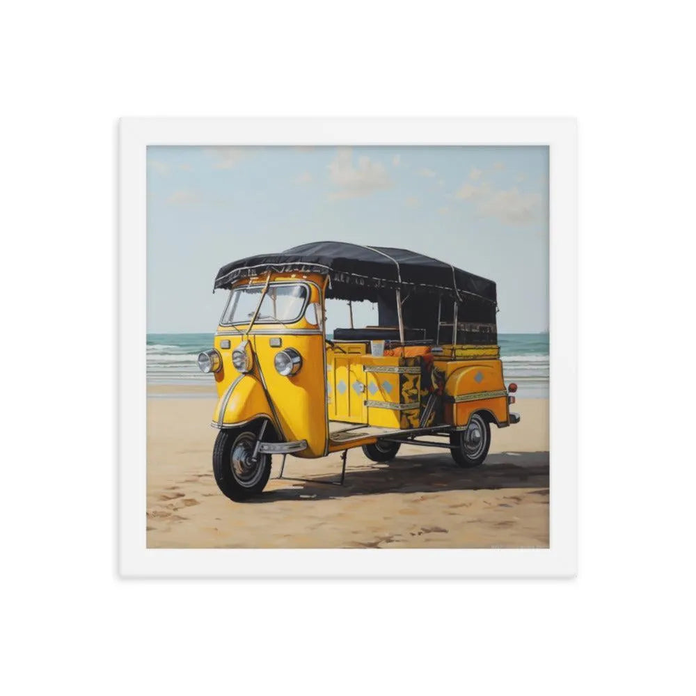 Indian TukTuk Rickshaw Vehicle Beach Painting Framed Poster - Oh Posters