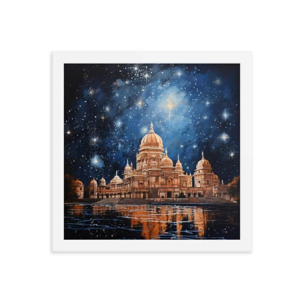 Indian Hindu Mandir at Night Starry Sky Painting Framed Poster - Oh Posters