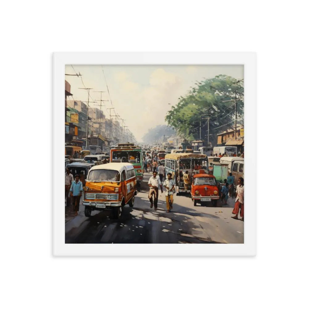 Indian Street Traffic Painting Framed Poster - Oh Posters