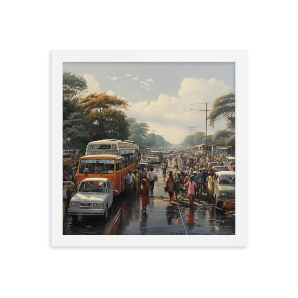 Indian Street Traffic Painting Framed Poster - Oh Posters