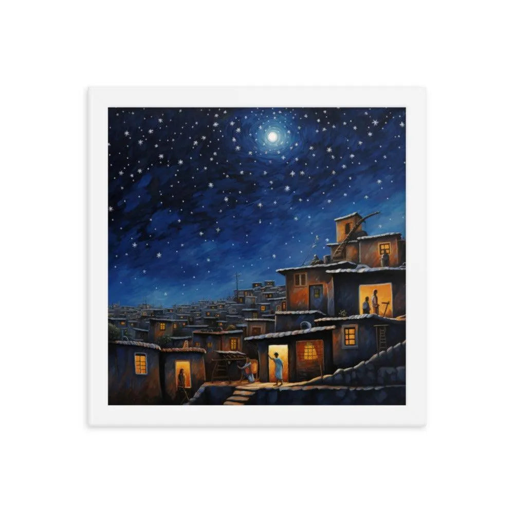 Indian Rooftop House Starry Night Sky Painting Framed Poster - Oh Posters