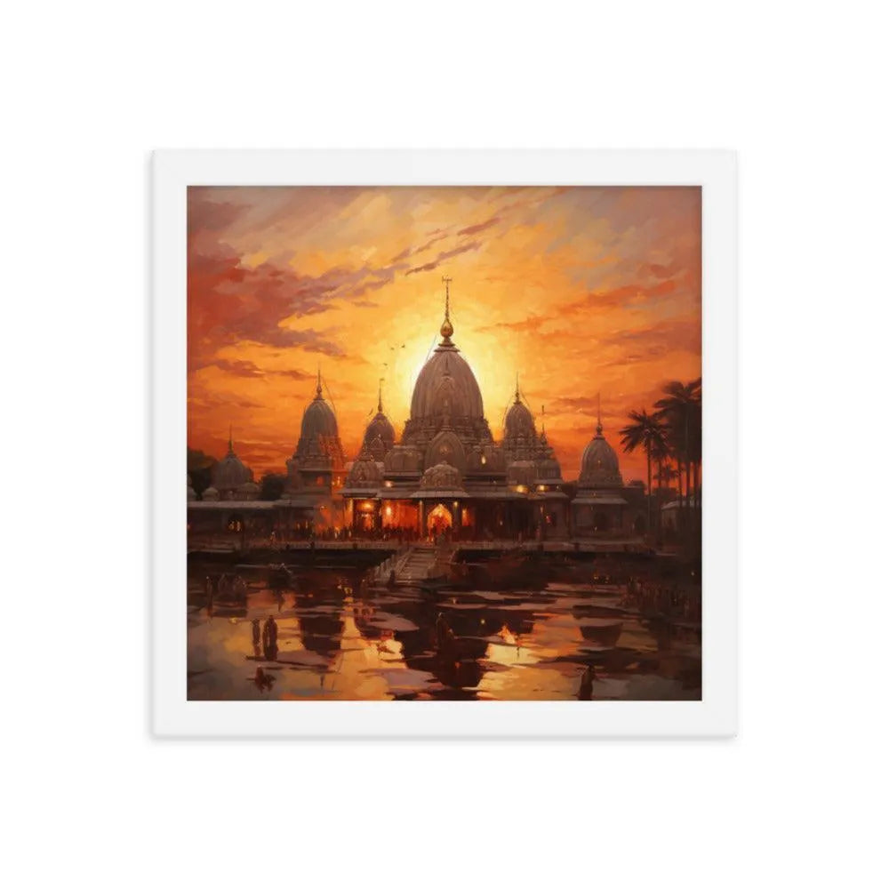 Mandir Sunset Indian Hinduism Painting Framed Poster - Oh Posters