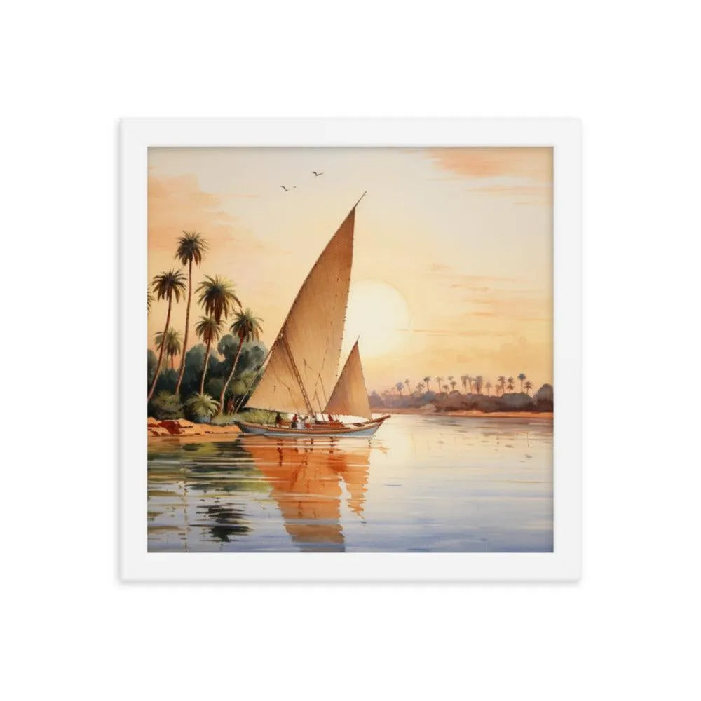 Papyrus Boat Sailing River Nile Ancient Egypt Landmark Painting Framed Poster - Oh Posters