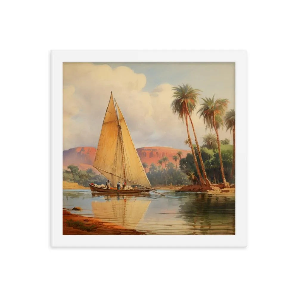 Papyrus Boat Sailing River Nile Ancient Egypt Landmark Painting Framed Poster - Oh Posters