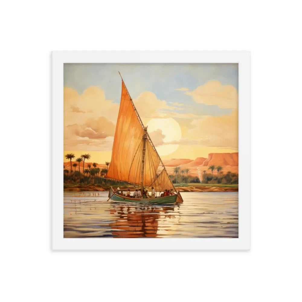 Papyrus Boat Sailing River Nile Ancient Egypt Landmark Painting Framed Poster - Oh Posters