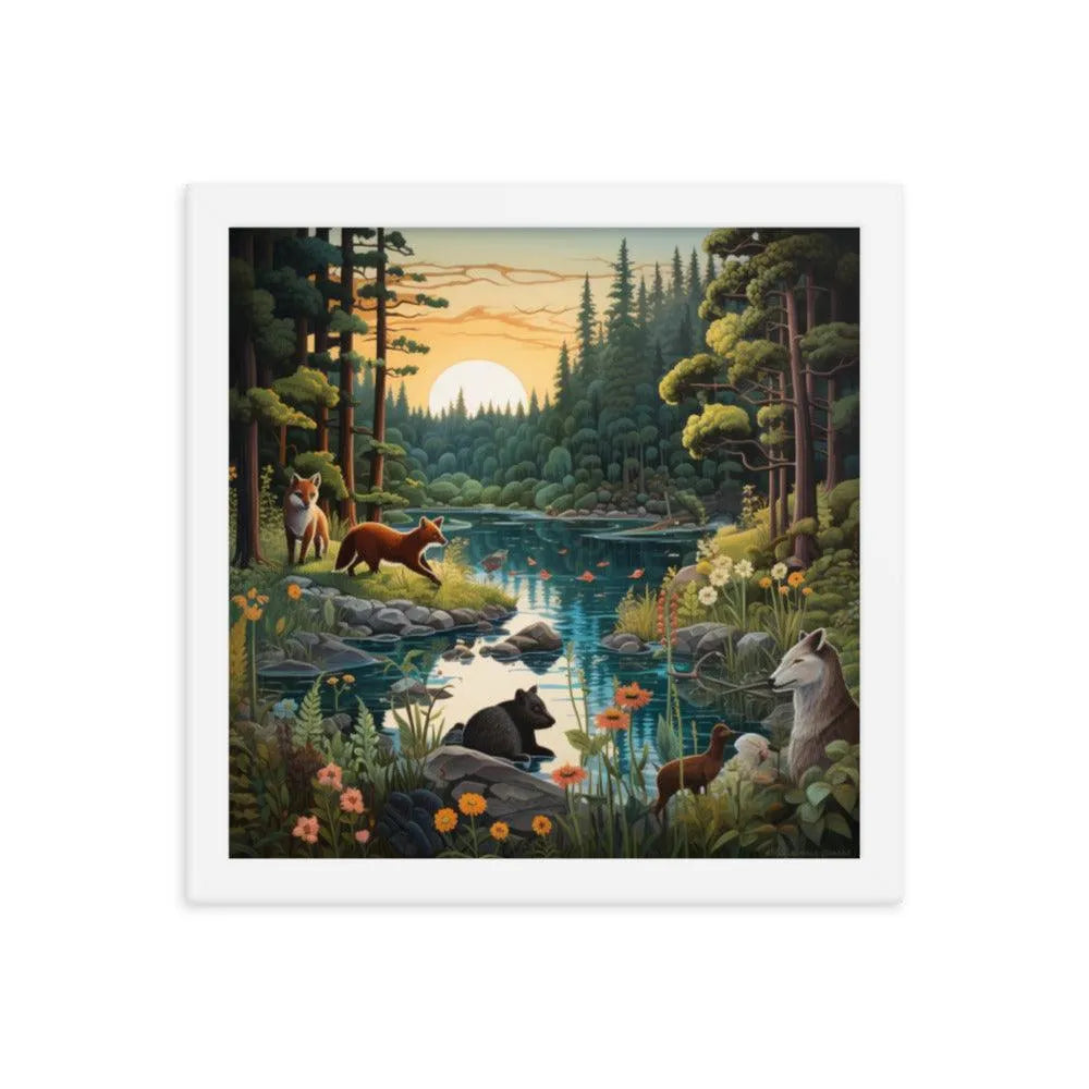 Lakeside Wildlife Harmony Nature Painting Framed Poster - Oh Posters