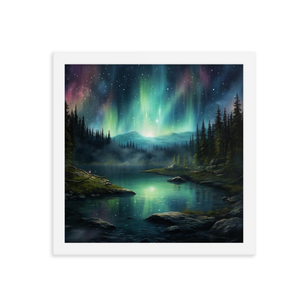 Celestial Night Spectacle Over The Lake Framed Poster - Oh Posters