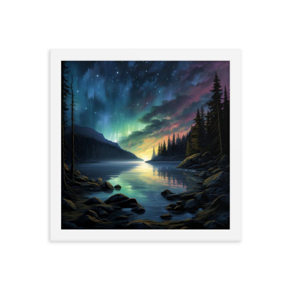 Celestial Night Spectacle Over The Lake Framed Posterposter - Oh Posters