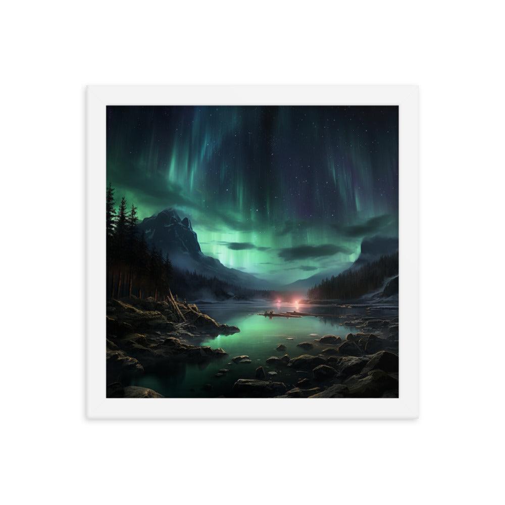 Celestial Night Spectacle Over The Lake Framed Poster - Oh Posters