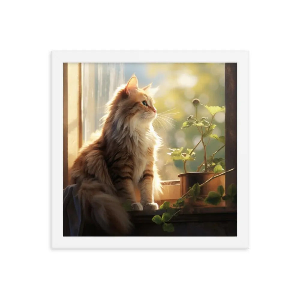 Cat Observing Sunny Countryside Morning Framed Poster - Oh Posters