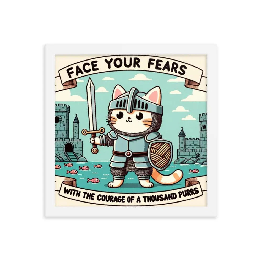 Knight Cat Courage Inspirational Quote Framed Poster - Oh Posters