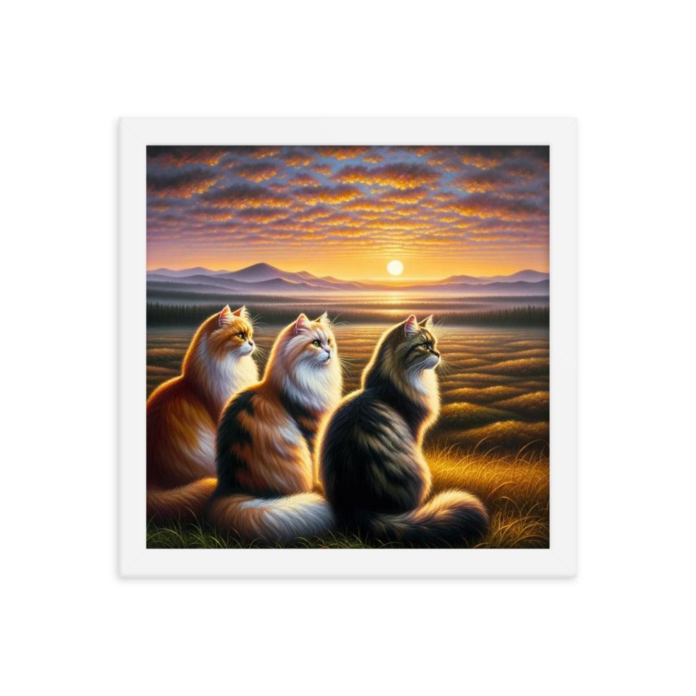 Cats Sunset Serenade Countryside Framed Poster - Oh Posters