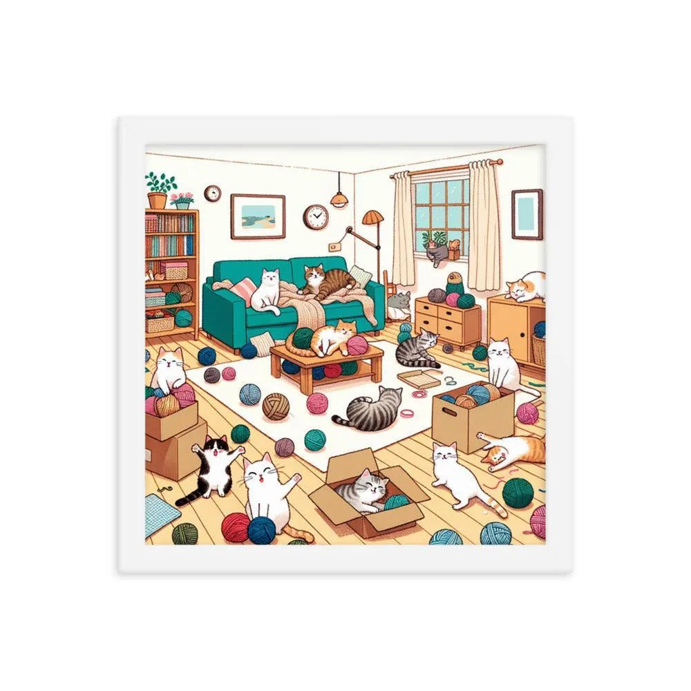 Cozy Cat Paradise Living Room Cartoon Framed Poster - Oh Posters