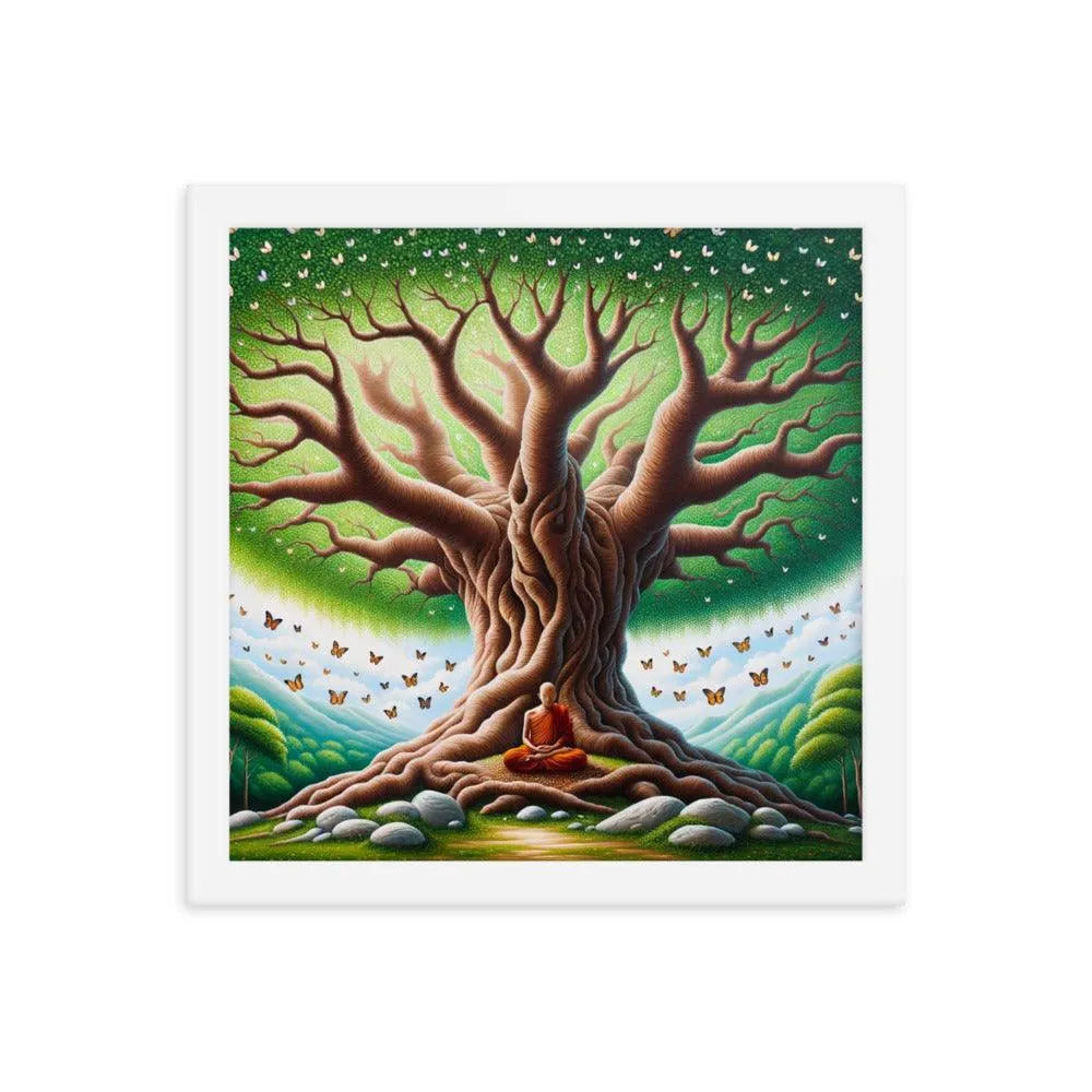 Meditation Serenity Tree Life Butterflies Art Framed Poster - Oh Posters