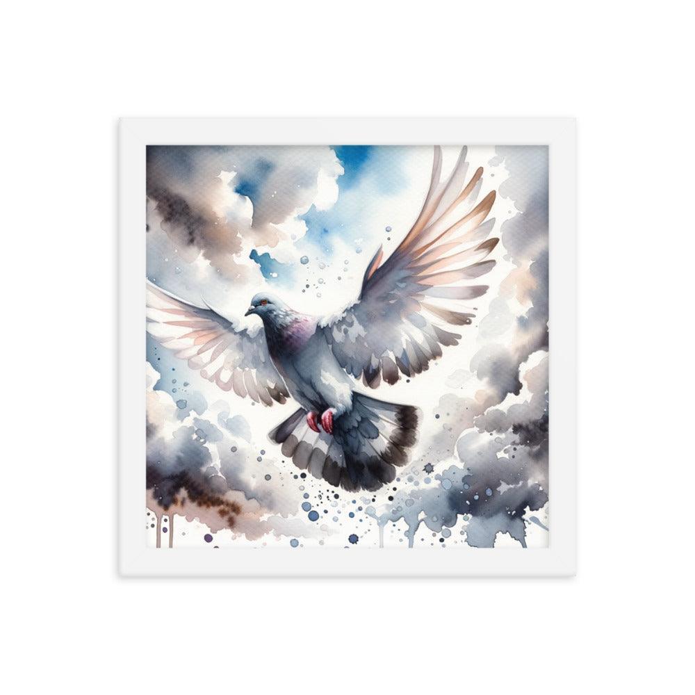 Majestic Pigeon Watercolor Sky Flight Art Framed Poster - Oh Posters