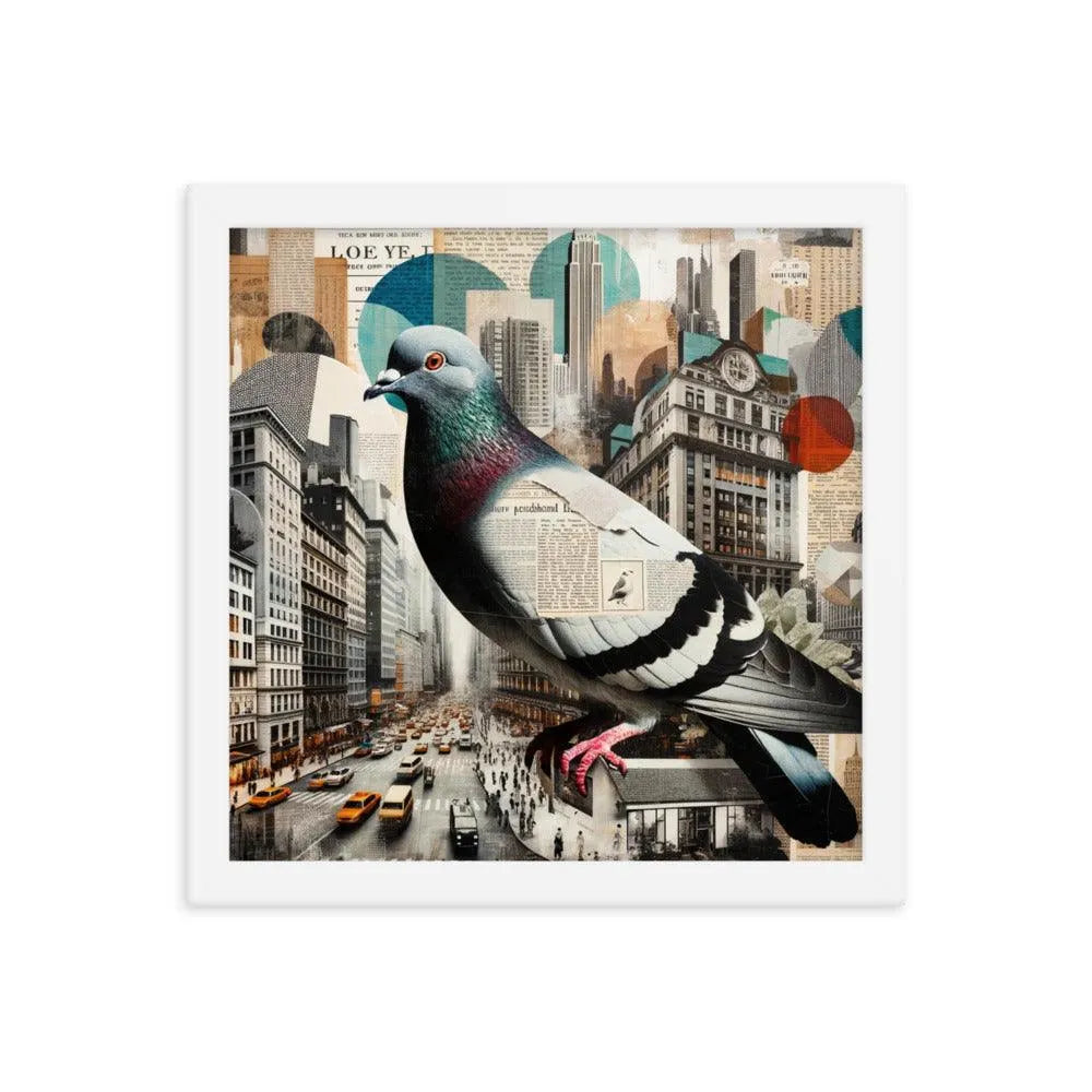 Urban Pigeon Collage Cityscape Art Framed Poster - Oh Posters