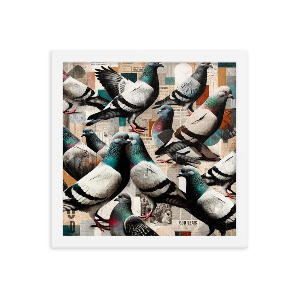 Pigeon Collage in Mixed Media - Contemporary Urban Art Framed Poster - Oh Posters