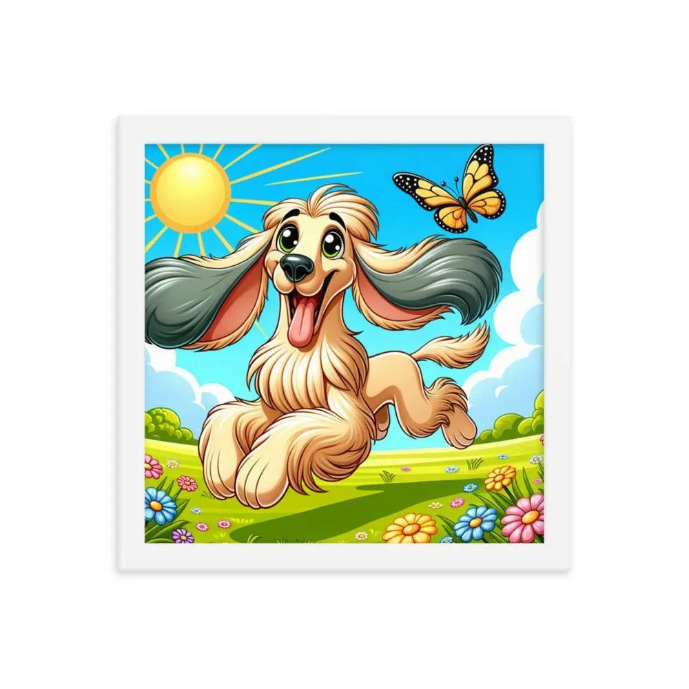 Joyful Afghan Hound Summer Day Cartoon Framed Poster - Oh Posters