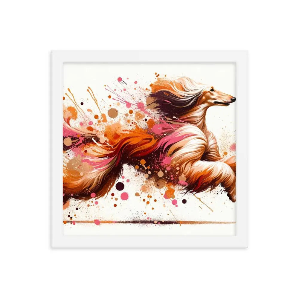 Running Afghan Hound Dynamic Splatter Art Framed Poster - Oh Posters