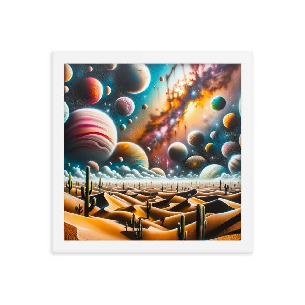 Desert Landscape with Colorful Graffiti Planets Spray Paint Art Framed Poster - Oh Posters