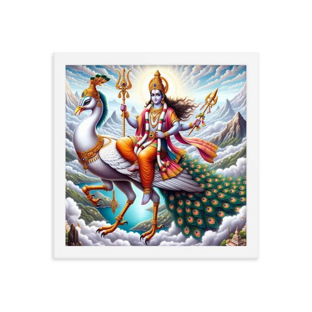 Hindu Lord Kartikeya on Peacock Divine Art Framed Poster - Oh Posters