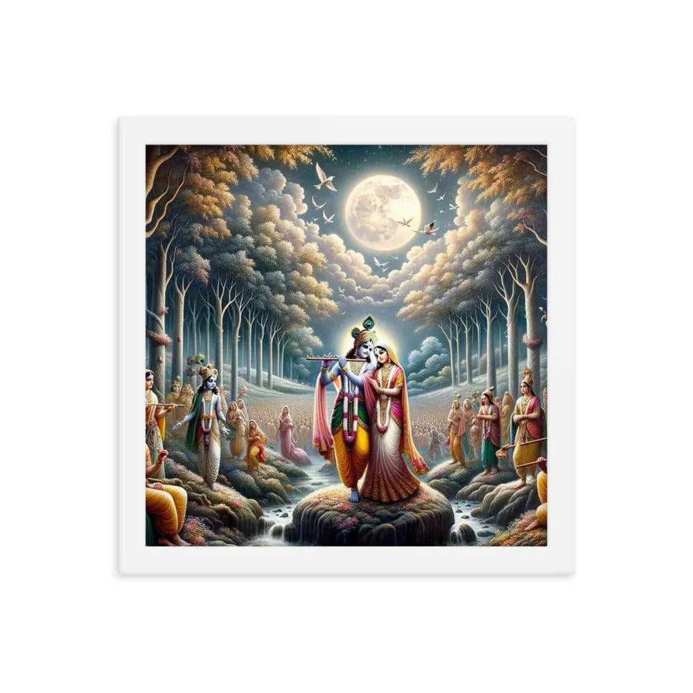 Radha and Krishna's Eternal Love in Vrindavan Hindu Art Framed Poster - Oh Posters