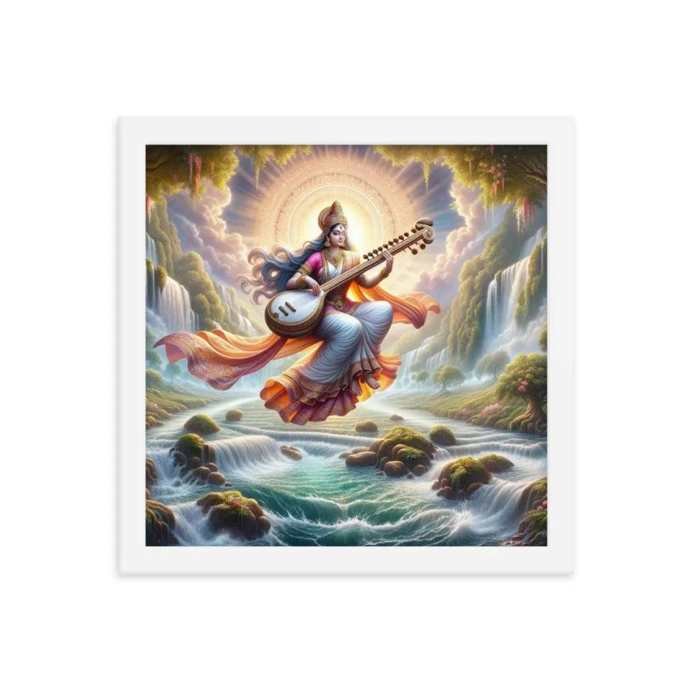 Goddess Saraswati Veena Serenity Hindu Framed Poster - Oh Posters