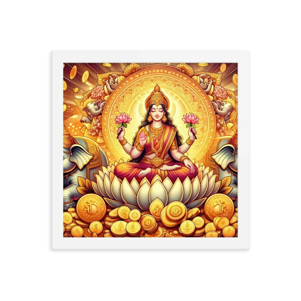 Hindu Goddess Lakshmi Wealth Prosperity Gold Coins Framed Poster - Oh Posters