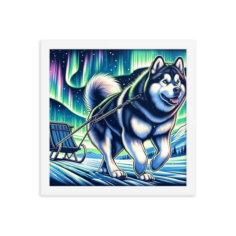 Northern Lights Adventure Alaskan Malamute Art Framed Poster - Oh Posters