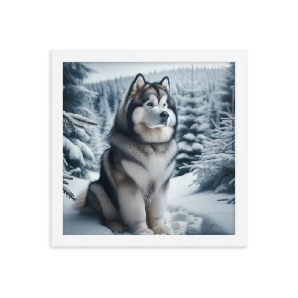 Graceful Alaskan Malamute in Wintry Forest Framed Poster - Oh Posters