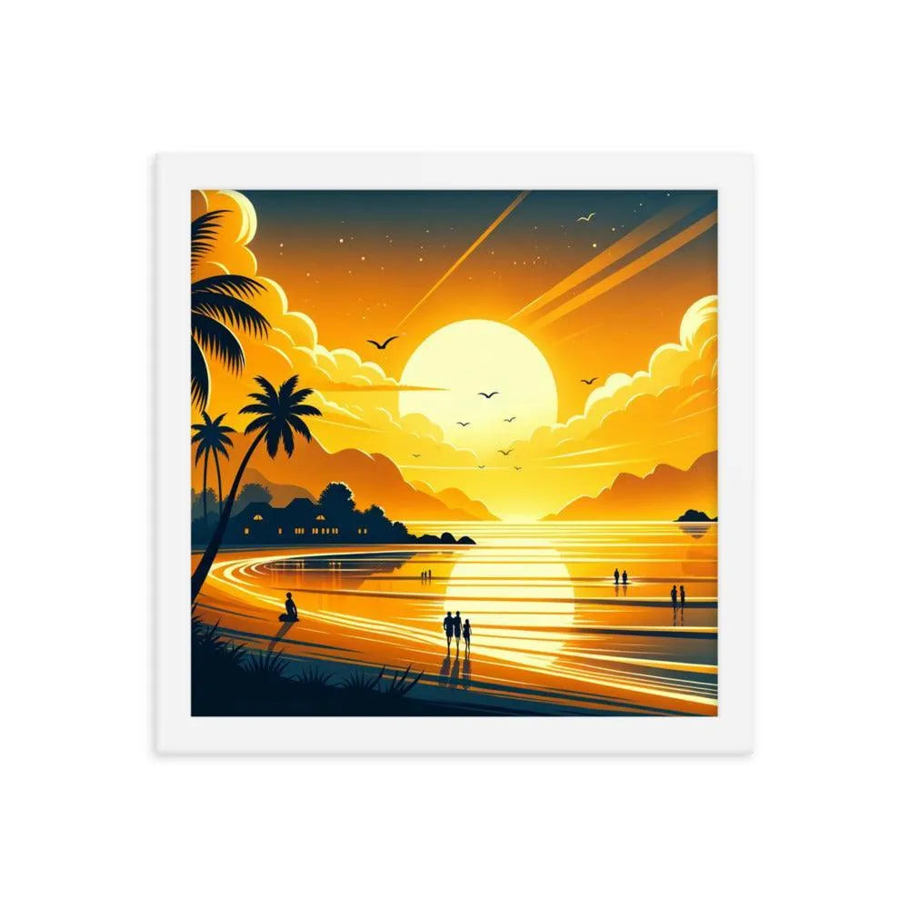 Golden Sunset Beach Illustration Framed Poster - Oh Posters