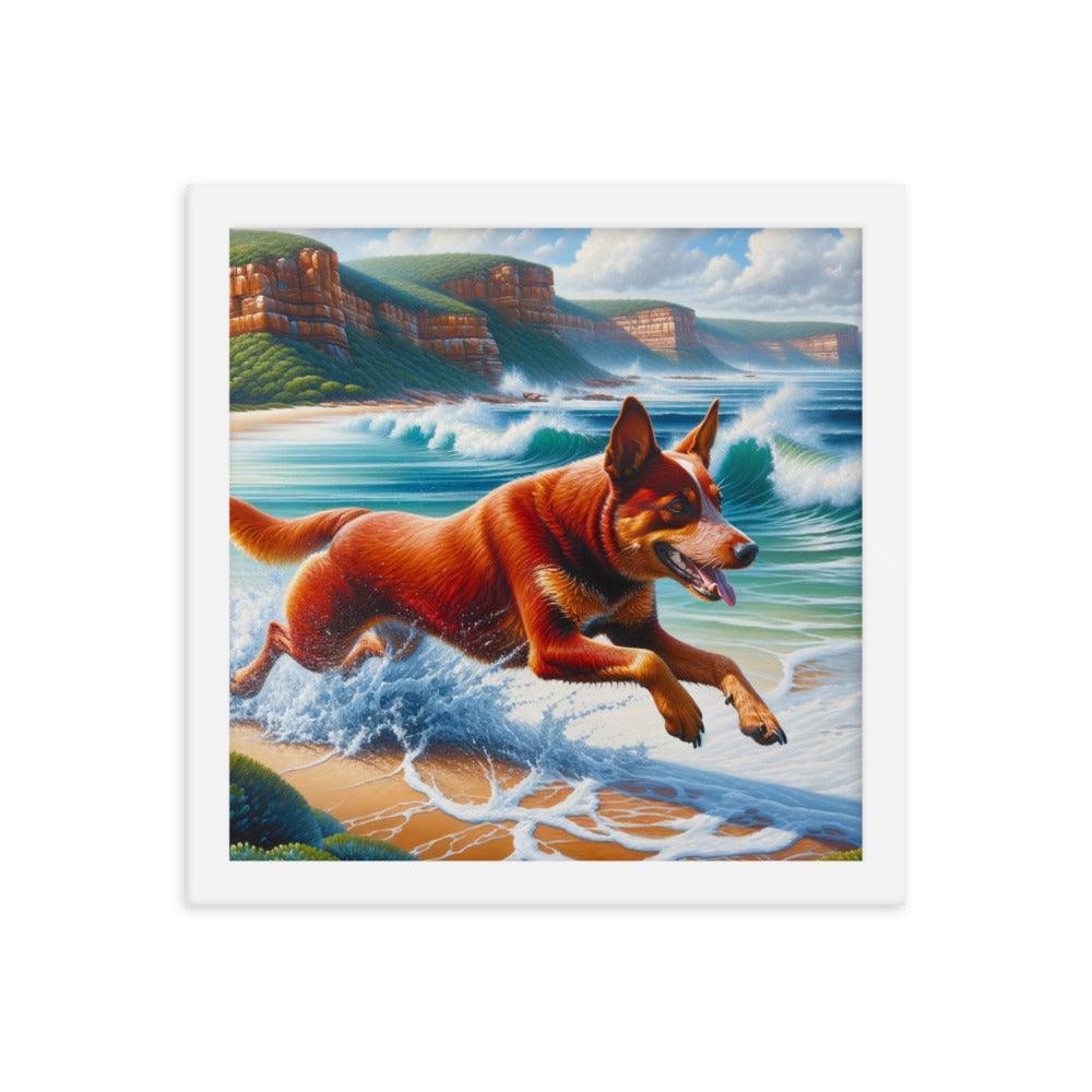 Coastline Australian Cattle Dog Oil Painting Framed Poster - Oh Posters