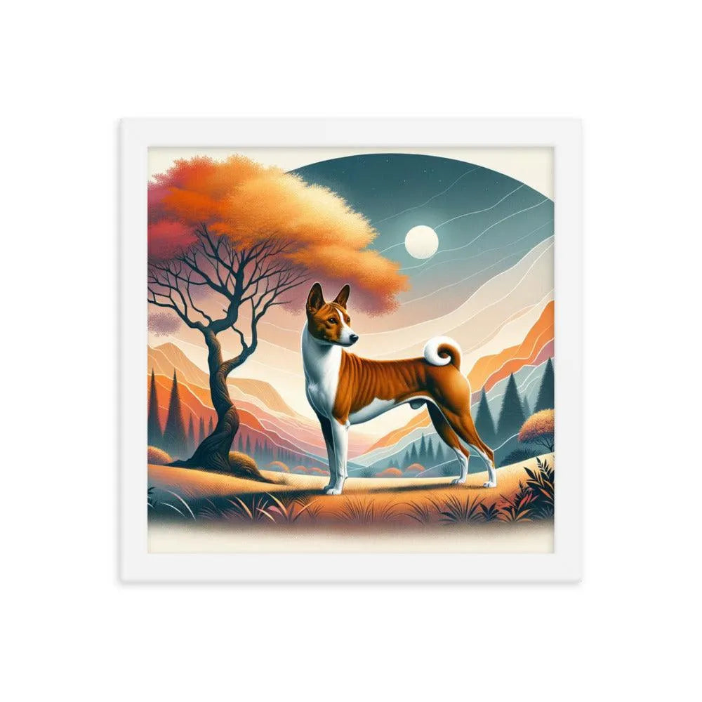 Graceful Basenji Dog in a Unique Landscape Framed Poster - Oh Posters