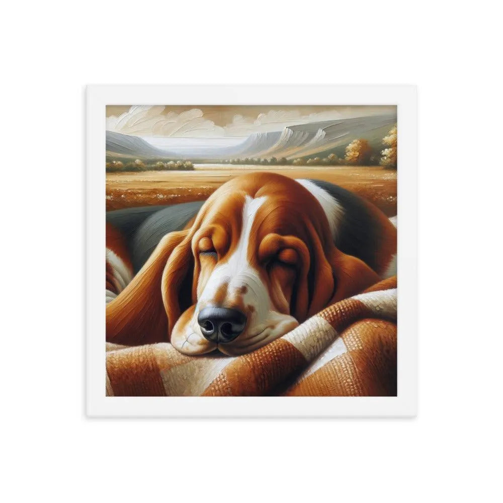 Cozy Basset Hound Peaceful Oil Painting Framed Poster - Oh Posters