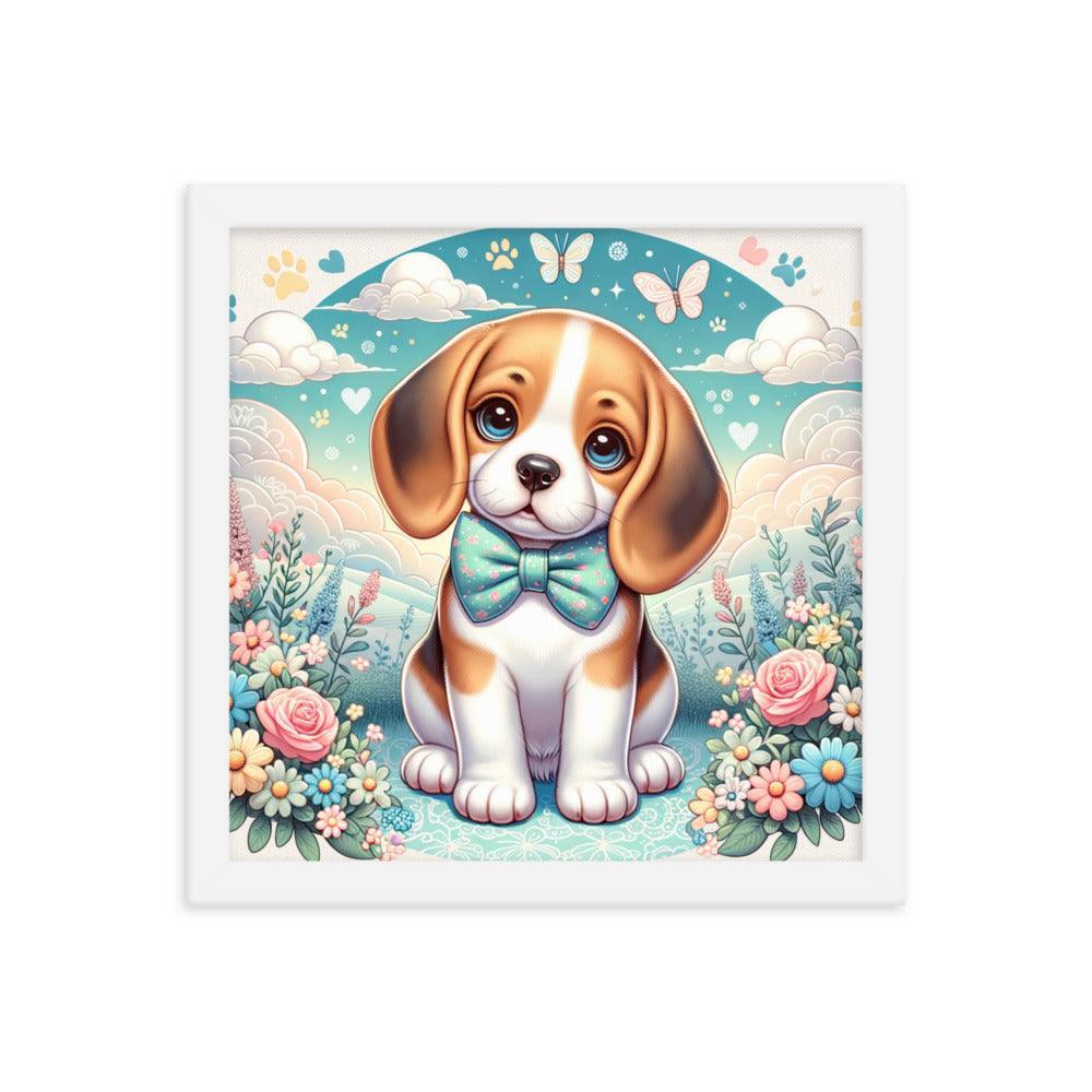 Curious Beagle with Bowtie Vector Art Framed Poster - Oh Posters