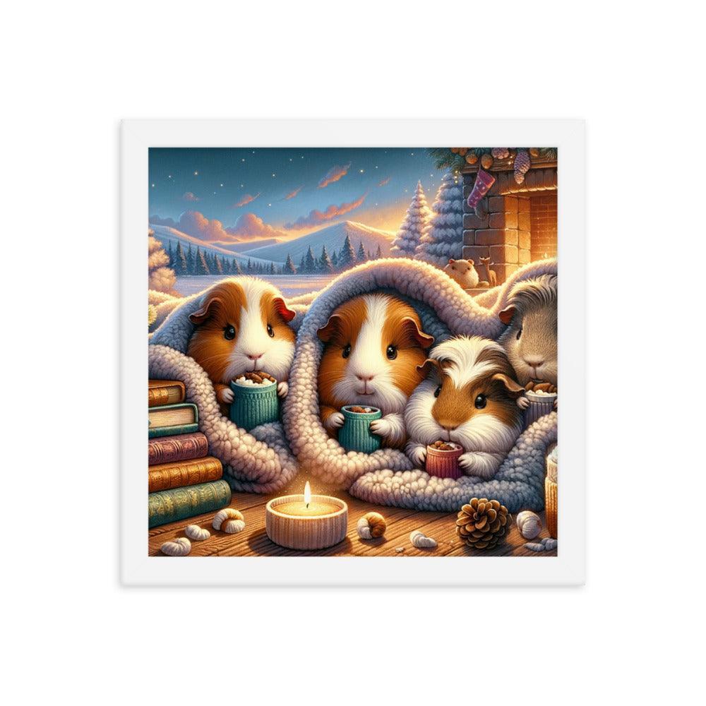 Cozy Guinea Pig Gathering Warmth and Cocoa Peaceful Framed Poster - Oh Posters