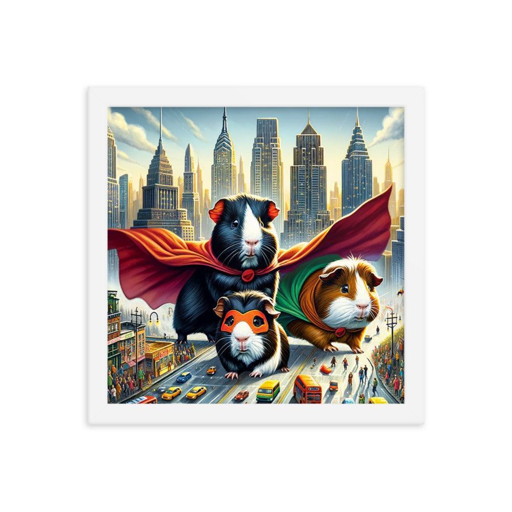 Guinea Pig Heroes Dynamic Cityscape Adventure Framed Poster - Oh Posters