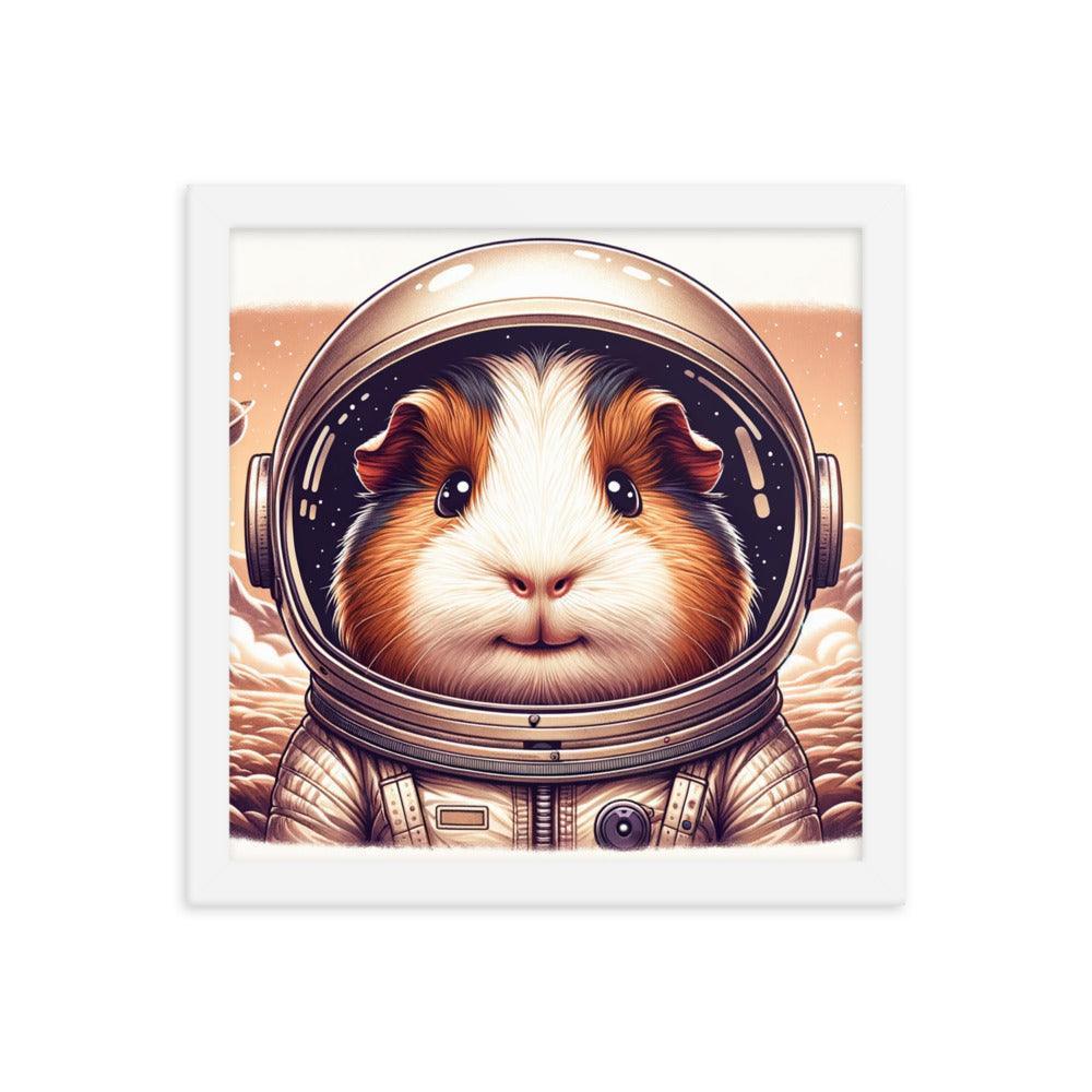 Cute Guinea Pig Astronaut Exploring Cosmic Adventures Illustration Framed Poster - Oh Posters