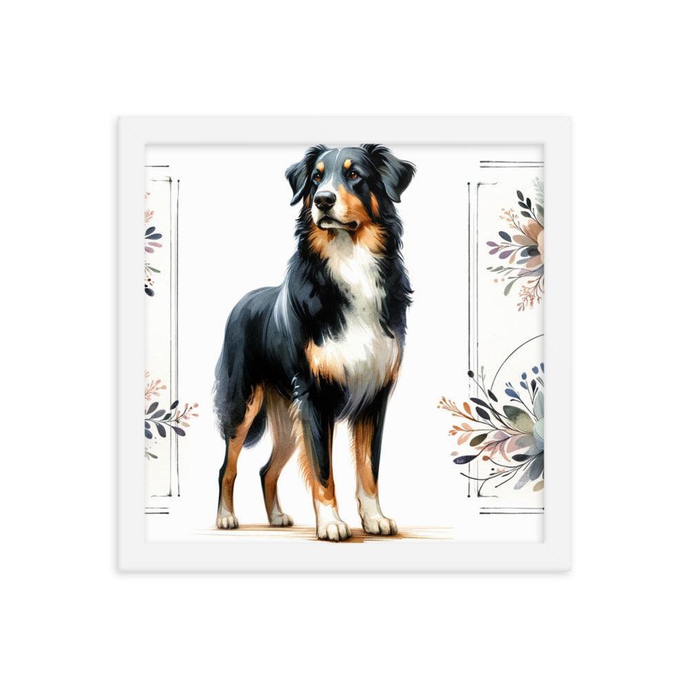 Graceful Beauceron Dog Watercolor Art with Soft Pastel Florals Framed Poster - Oh Posters