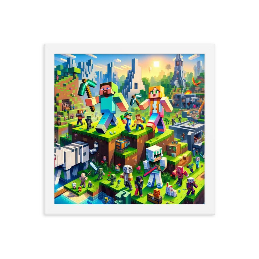 Heroic Minecraft Characters Epic Battle Framed Poster - Oh Posters