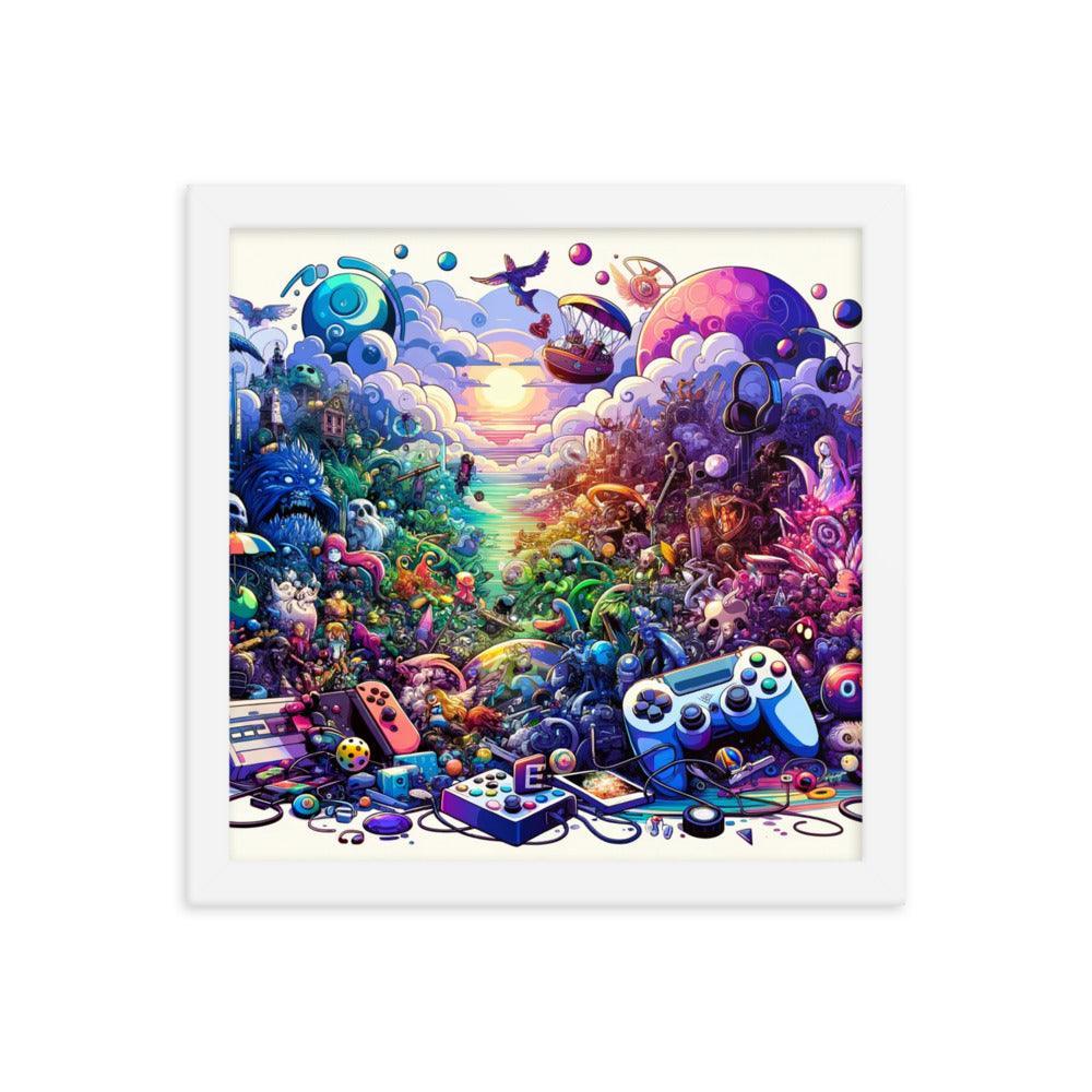 Video Game Universe Colorful Mashup Illustration Framed Poster - Oh Posters
