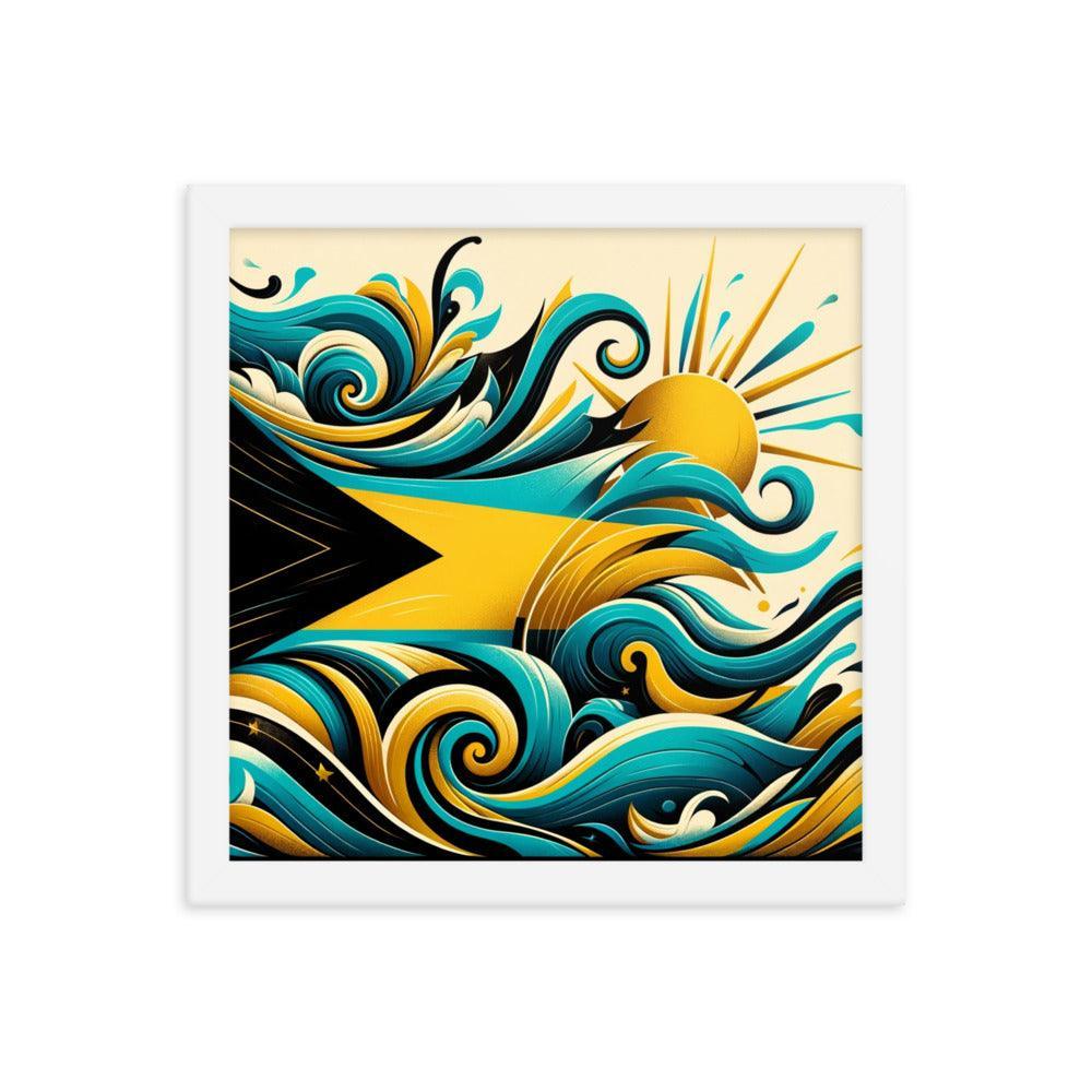 Sunrise Waves Abstract Art Inspired by Bahamas Flag Framed Poster - Oh Posters