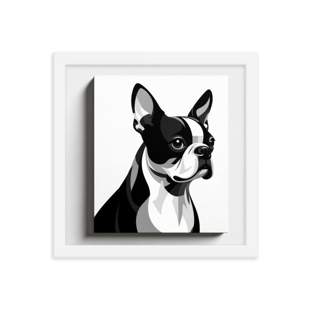 Monochrome Boston Terrier Illustration Framed Poster - Oh Posters