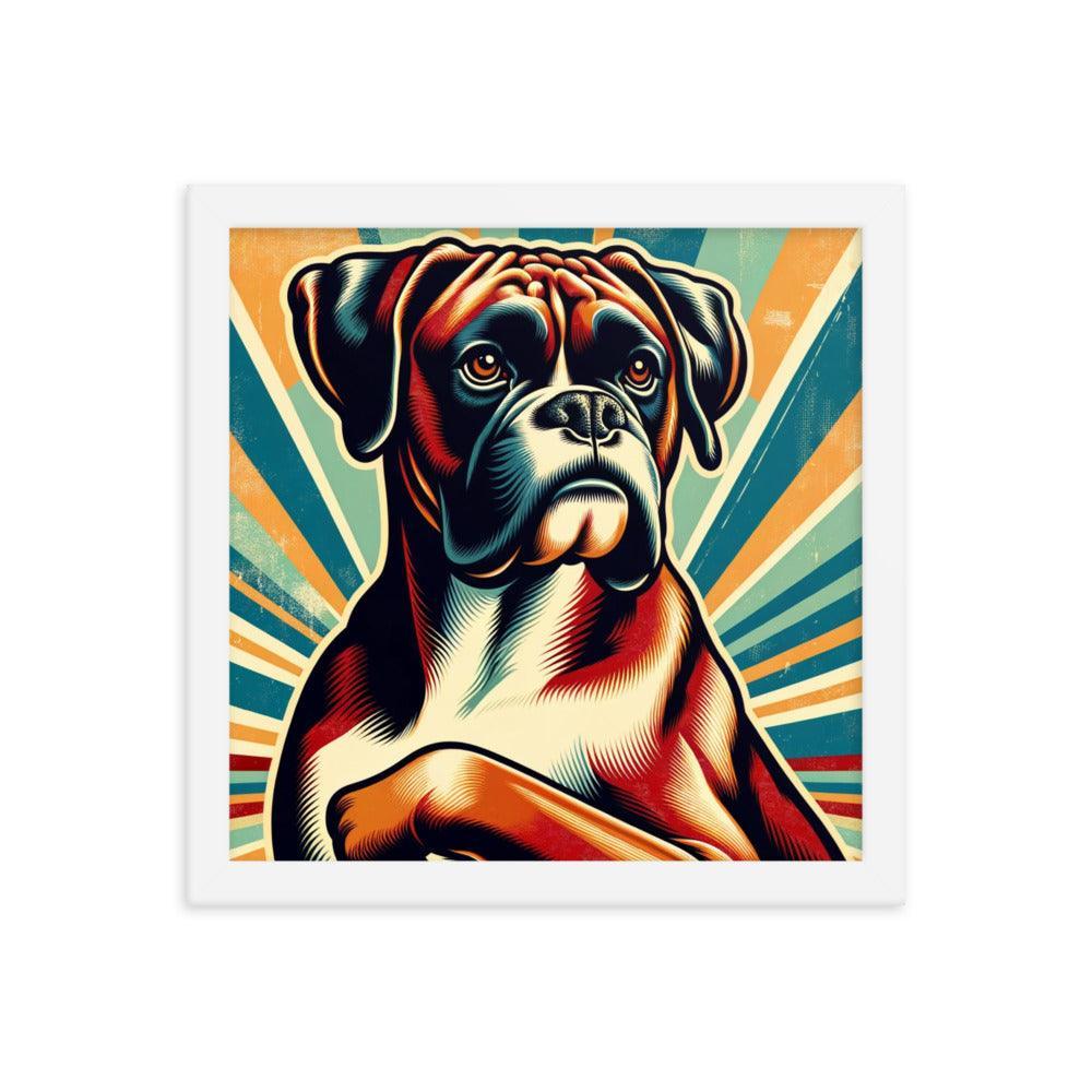 Boxer Dog Retro Sunburst Art Framed Poster - Oh Posters